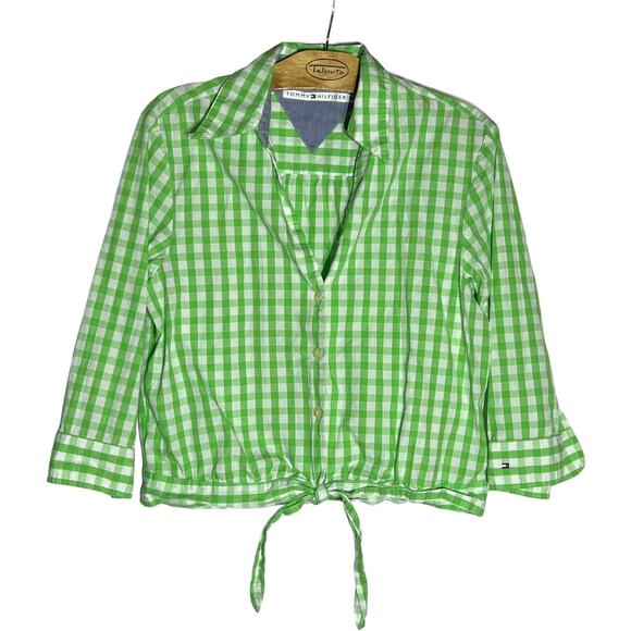 Tommy Hilfiger Green Gingham Tie Front Crop Top - Size 10 - Picture 6 of 8